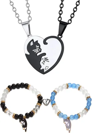Stainless Steel His and Her Heart Lock Key Matching Puzzle Couples Pendant Necklace