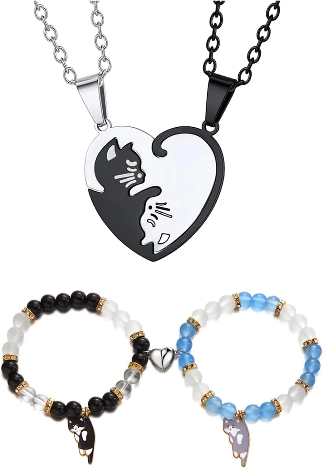 Stainless Steel His and Her Heart Lock Key Matching Puzzle Couples Pendant Necklace