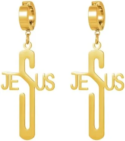 Stainless Steel Jesus Cross Earrings - Trendy Faith-inspired Drop Earrings for Women & Men