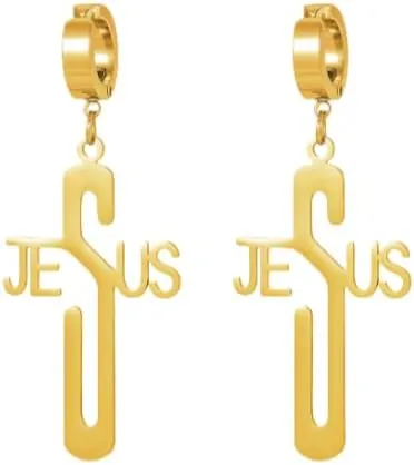 Stainless Steel Jesus Cross Earrings - Trendy Faith-inspired Drop Earrings for Women & Men
