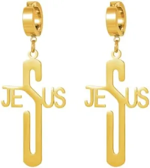 Stainless Steel Jesus Cross Earrings - Trendy Faith-inspired Drop Earrings for Women & Men