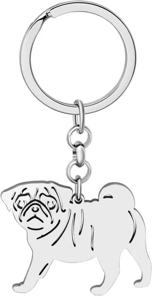 Stainless Steel Pug Dog Keychain Chihuahua Labrador Corgi Puppy Key Ring Charms Pets Gifts for Women Girls Dog Lovers