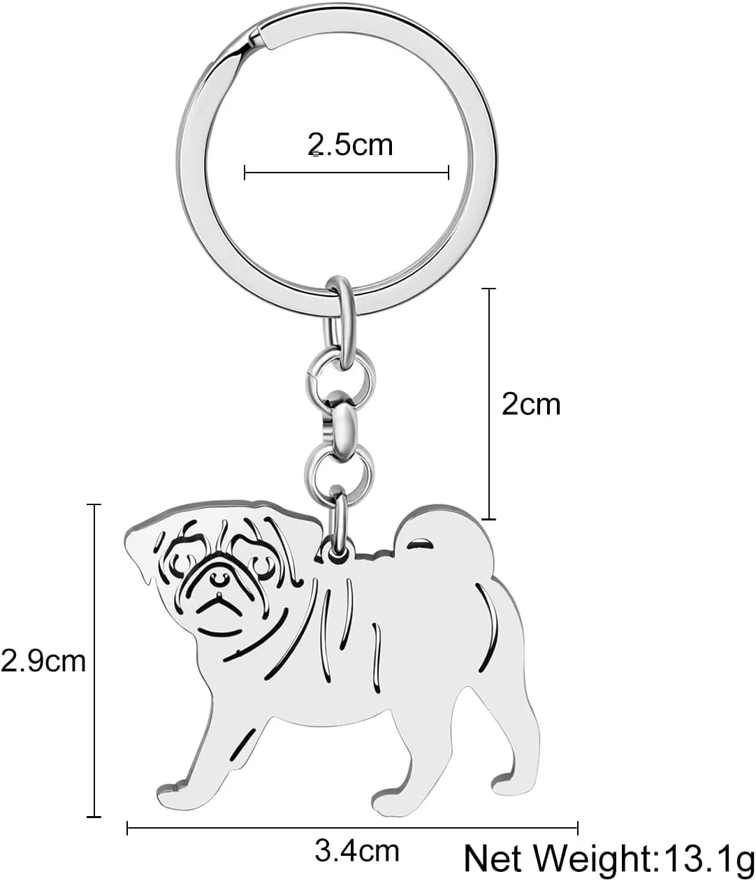 Stainless Steel Pug Dog Keychain Chihuahua Labrador Corgi Puppy Key Ring Charms Pets Gifts for Women Girls Dog Lovers