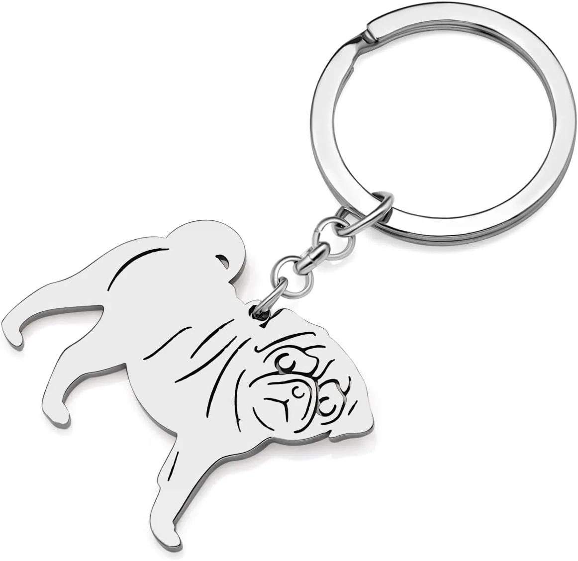 Stainless Steel Pug Dog Keychain Chihuahua Labrador Corgi Puppy Key Ring Charms Pets Gifts for Women Girls Dog Lovers