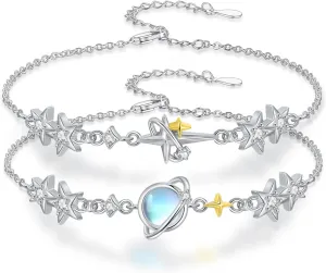 Star Bracelet for Women 925 Sterling Silver Star Planet Bracelet Adjustable Friendship Jewelry Gift for Women