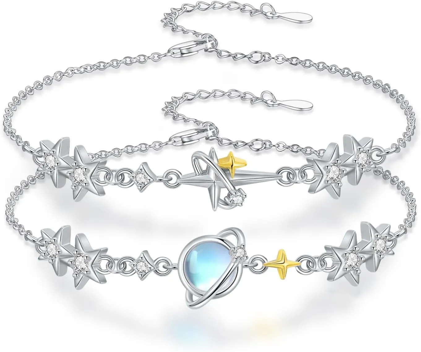 Star Bracelet for Women 925 Sterling Silver Star Planet Bracelet Adjustable Friendship Jewelry Gift for Women