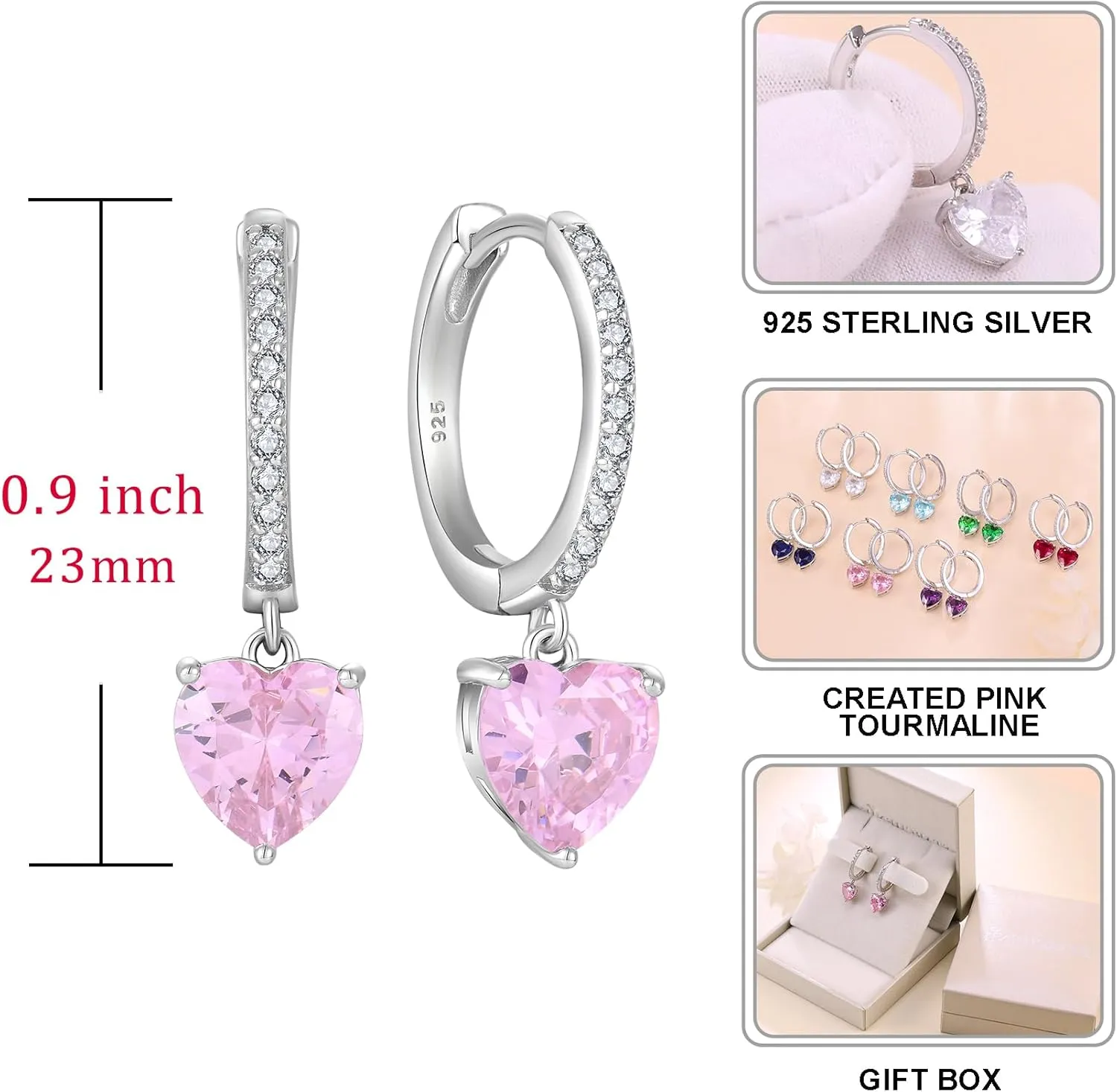 Starchenie Huggie Hoop Earrings for Women Dangle Drop Heart Earrings 925 Sterling Silver Birthstones Jewelry