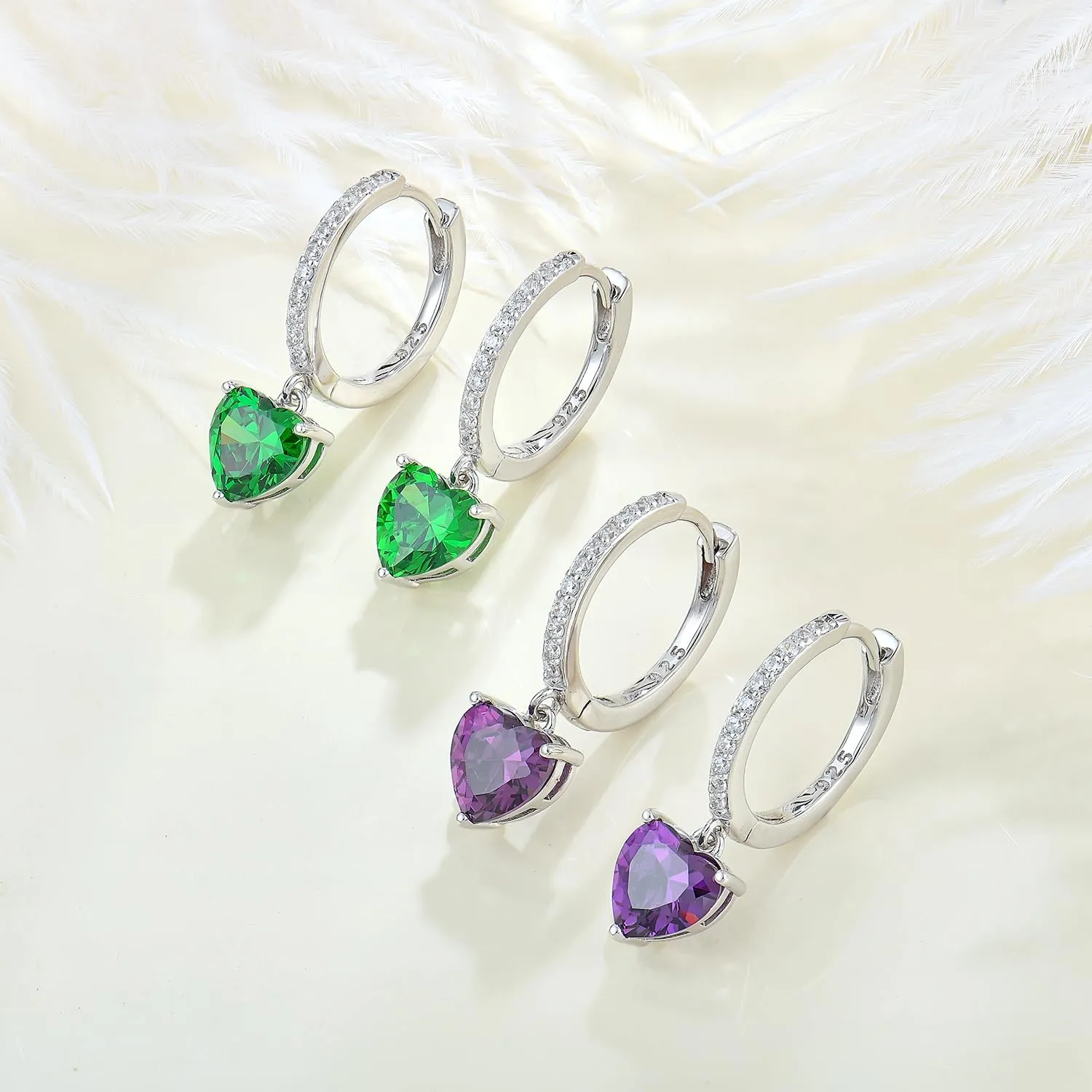 Starchenie Huggie Hoop Earrings for Women Dangle Drop Heart Earrings 925 Sterling Silver Birthstones Jewelry