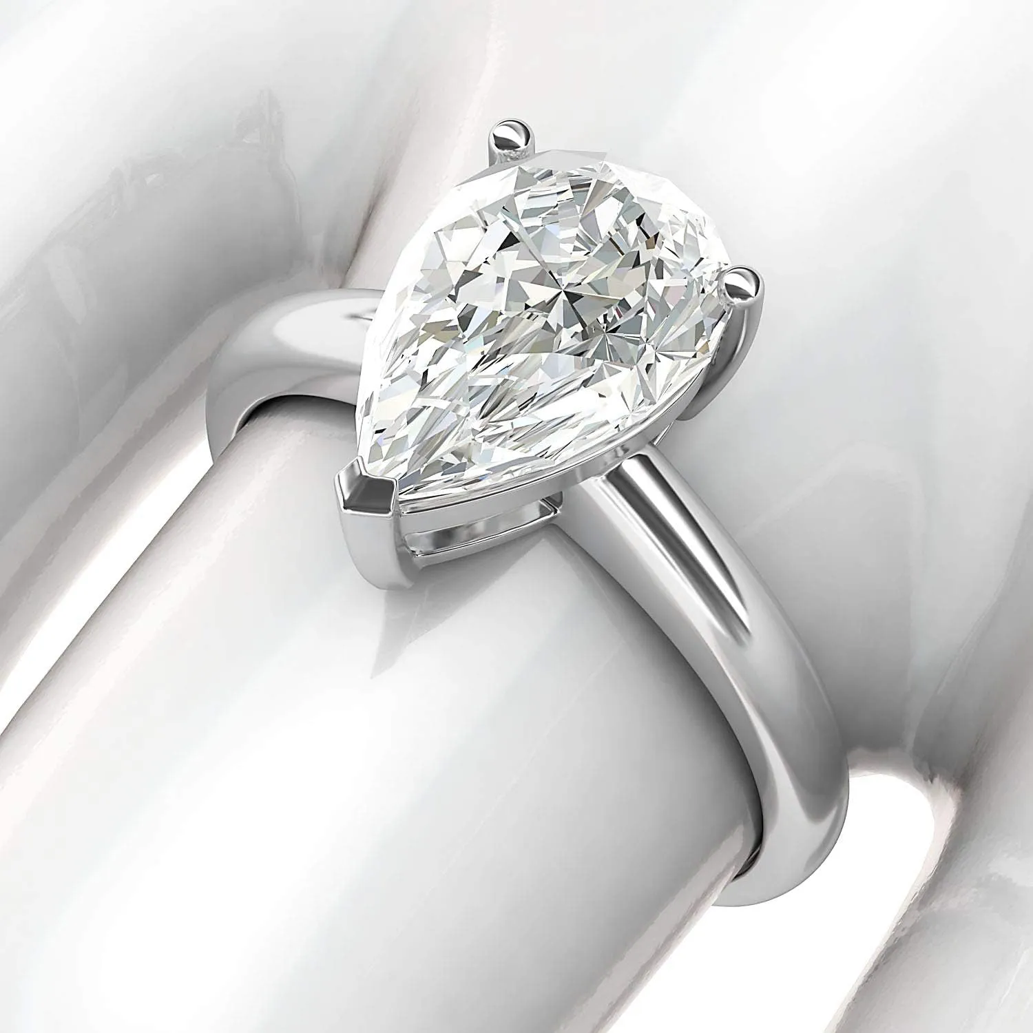 Sterling Silver 8x12mm Simulated Pear-shaped Diamond Engagement Ring Domed Band Promise Bridal Ring