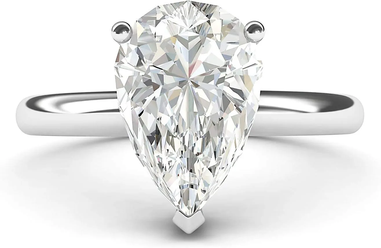 Sterling Silver 8x12mm Simulated Pear-shaped Diamond Engagement Ring Domed Band Promise Bridal Ring