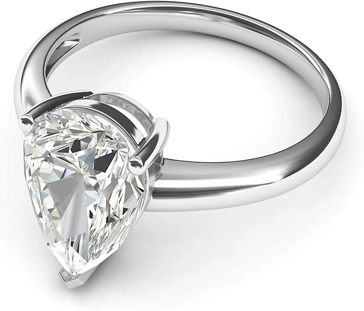 Sterling Silver 8x12mm Simulated Pear-shaped Diamond Engagement Ring Domed Band Promise Bridal Ring