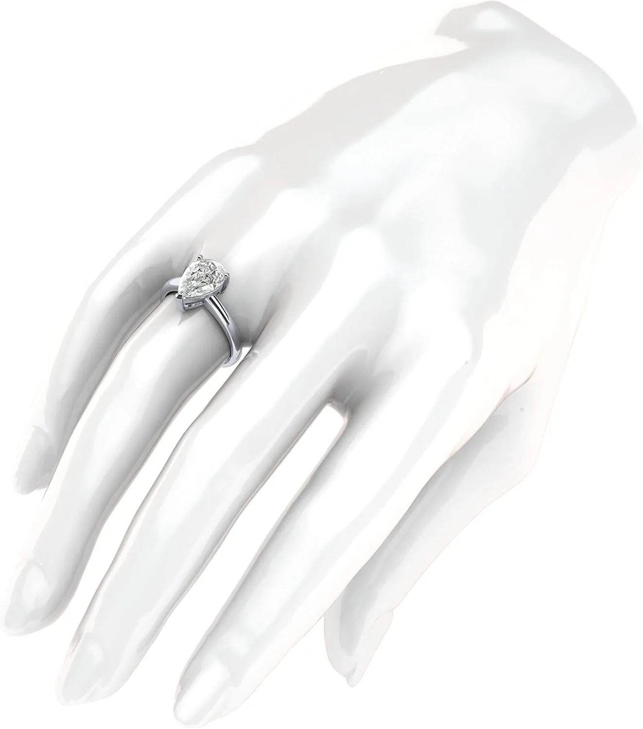 Sterling Silver 8x12mm Simulated Pear-shaped Diamond Engagement Ring Domed Band Promise Bridal Ring