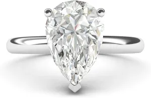 Sterling Silver 8x12mm Simulated Pear-shaped Diamond Engagement Ring Domed Band Promise Bridal Ring