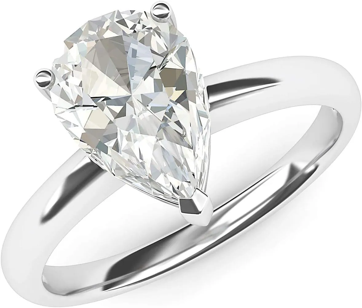 Sterling Silver 8x12mm Simulated Pear-shaped Diamond Engagement Ring Domed Band Promise Bridal Ring