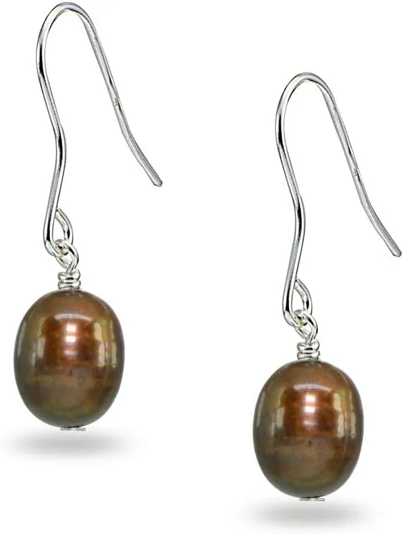 Sterling Silver Baroque Cultured Freshwater Pearl Dainty Drop Dangle Earrings