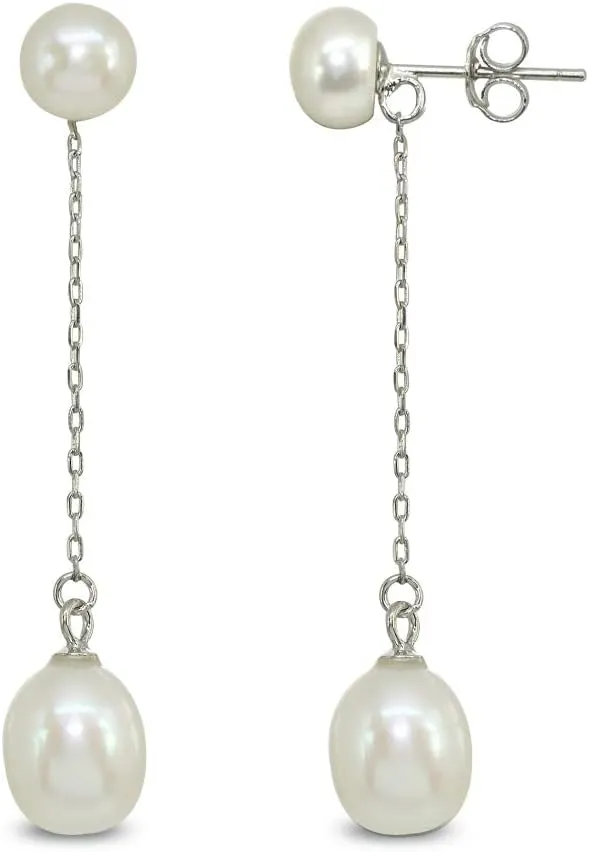 Sterling Silver Dangle Earrings for Women Cultured Freshwater Pearl Chain Trendy Fashion Drop Earring for Women Bridesmaids