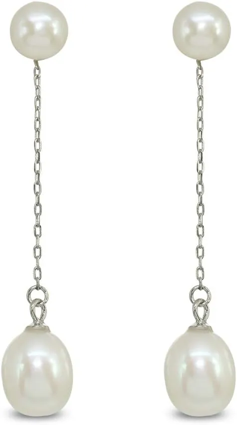Sterling Silver Dangle Earrings for Women Cultured Freshwater Pearl Chain Trendy Fashion Drop Earring for Women Bridesmaids