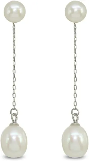 Sterling Silver Dangle Earrings for Women Cultured Freshwater Pearl Chain Trendy Fashion Drop Earring for Women Bridesmaids