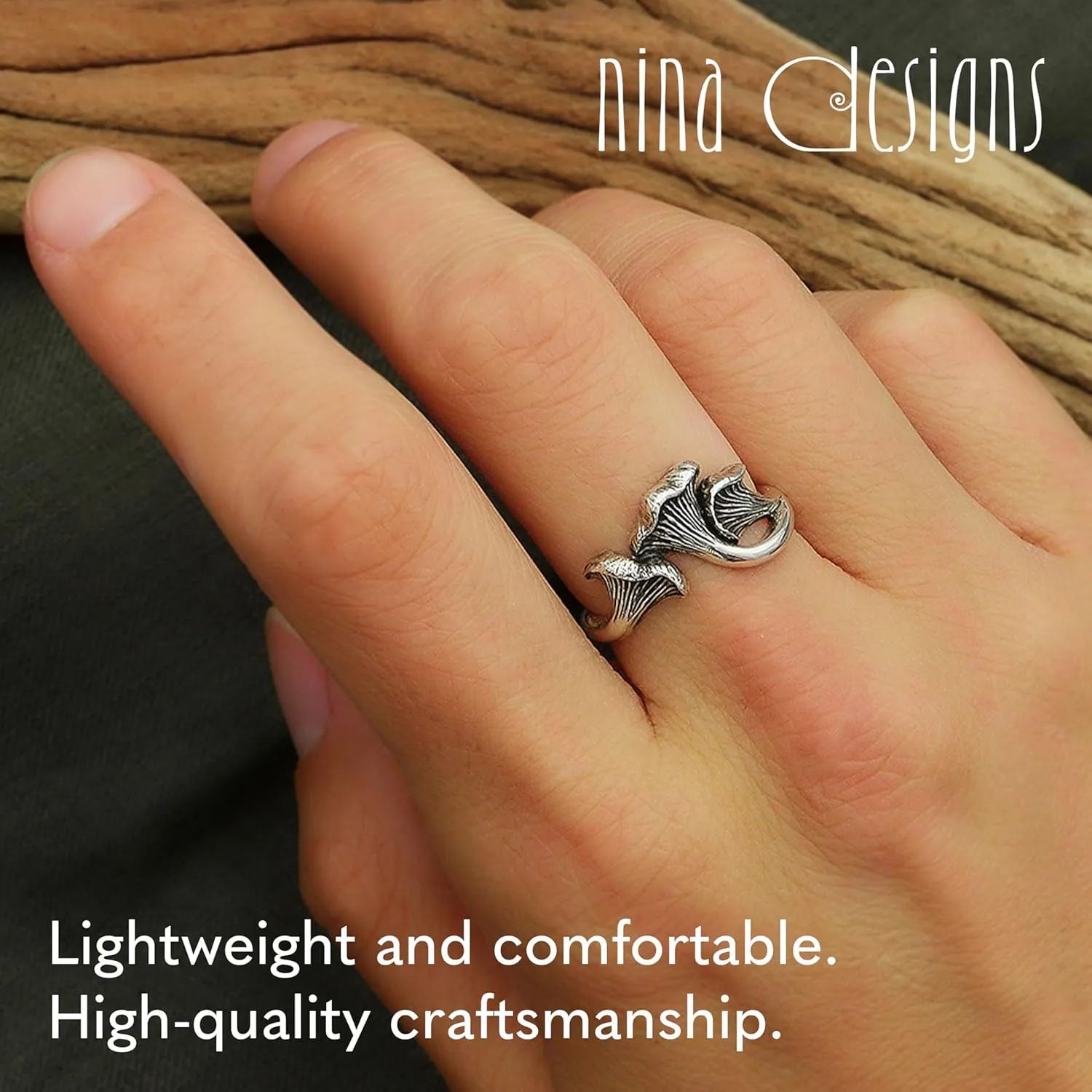 Sterling Silver Rings - Sterling Silver Chanterelle Mushroom Ring, Mushroom Silver Jewelry for Women, Recycled Silver, Womens Rings