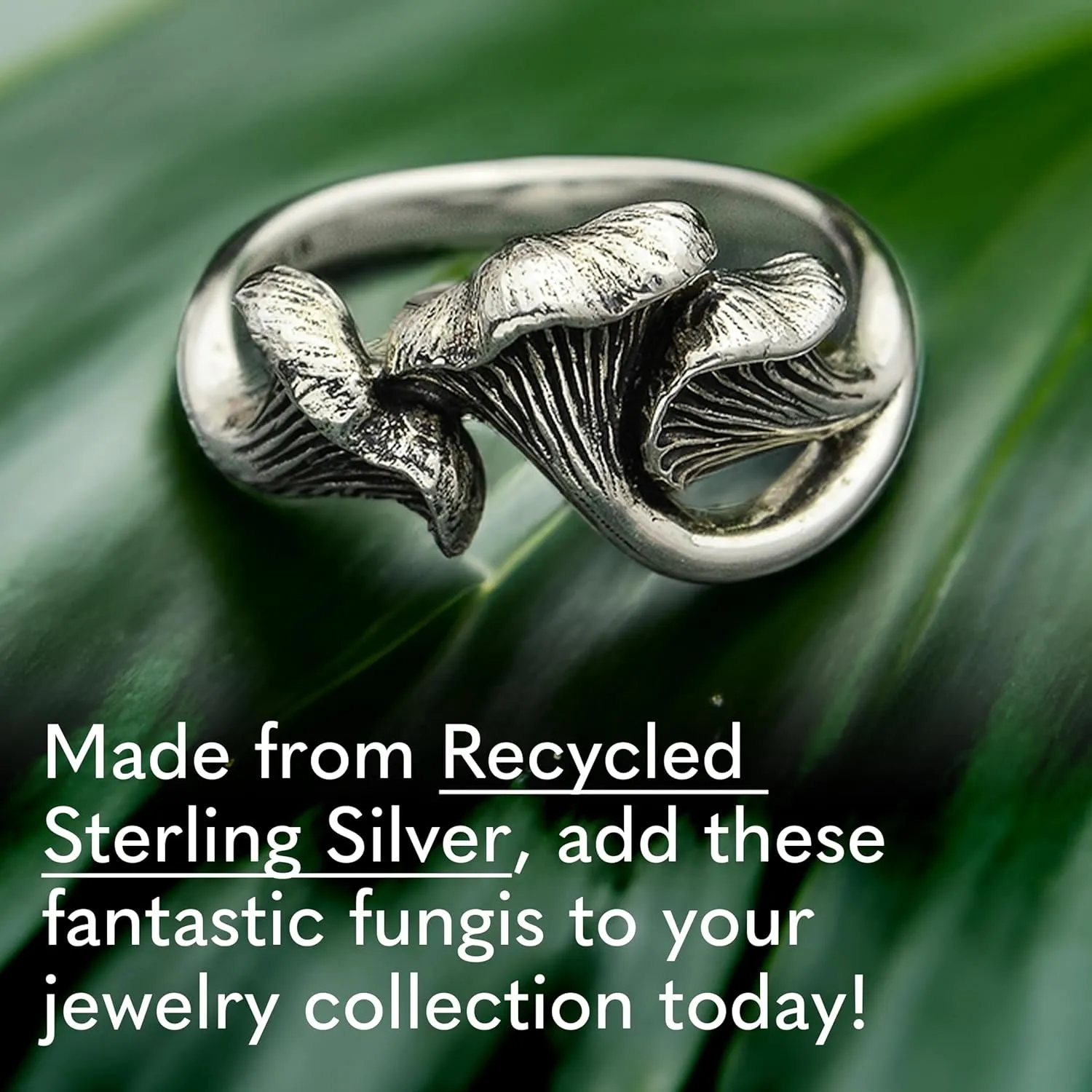Sterling Silver Rings - Sterling Silver Chanterelle Mushroom Ring, Mushroom Silver Jewelry for Women, Recycled Silver, Womens Rings