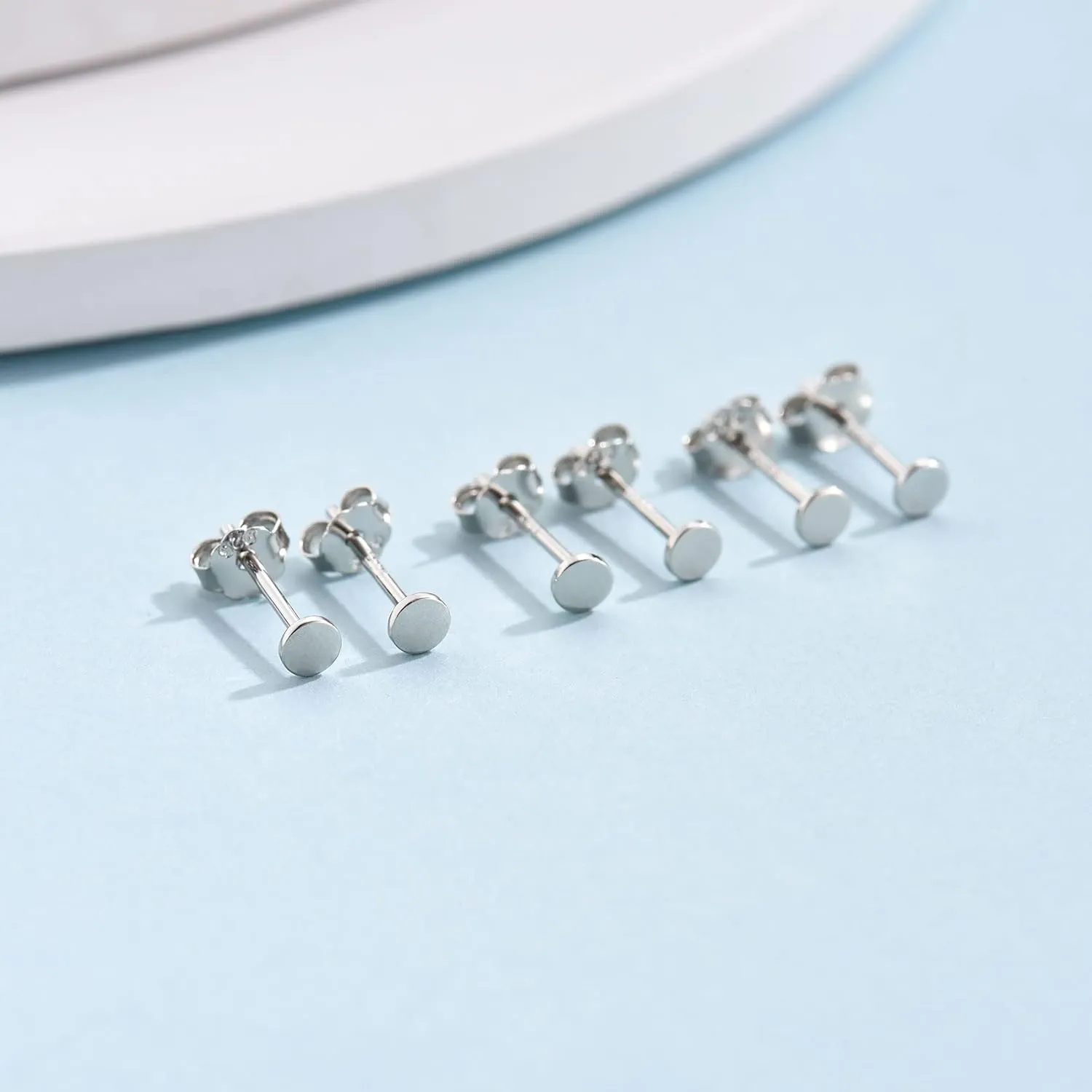 Sterling Silver Stud Earrings for Women, Tiny Flat Dot Earrings Set | Small Hypoallergenic Circle Stud Earrings | Dainty Round Tragus Cartilage Studs for Men (2mm/3mm/4mm)