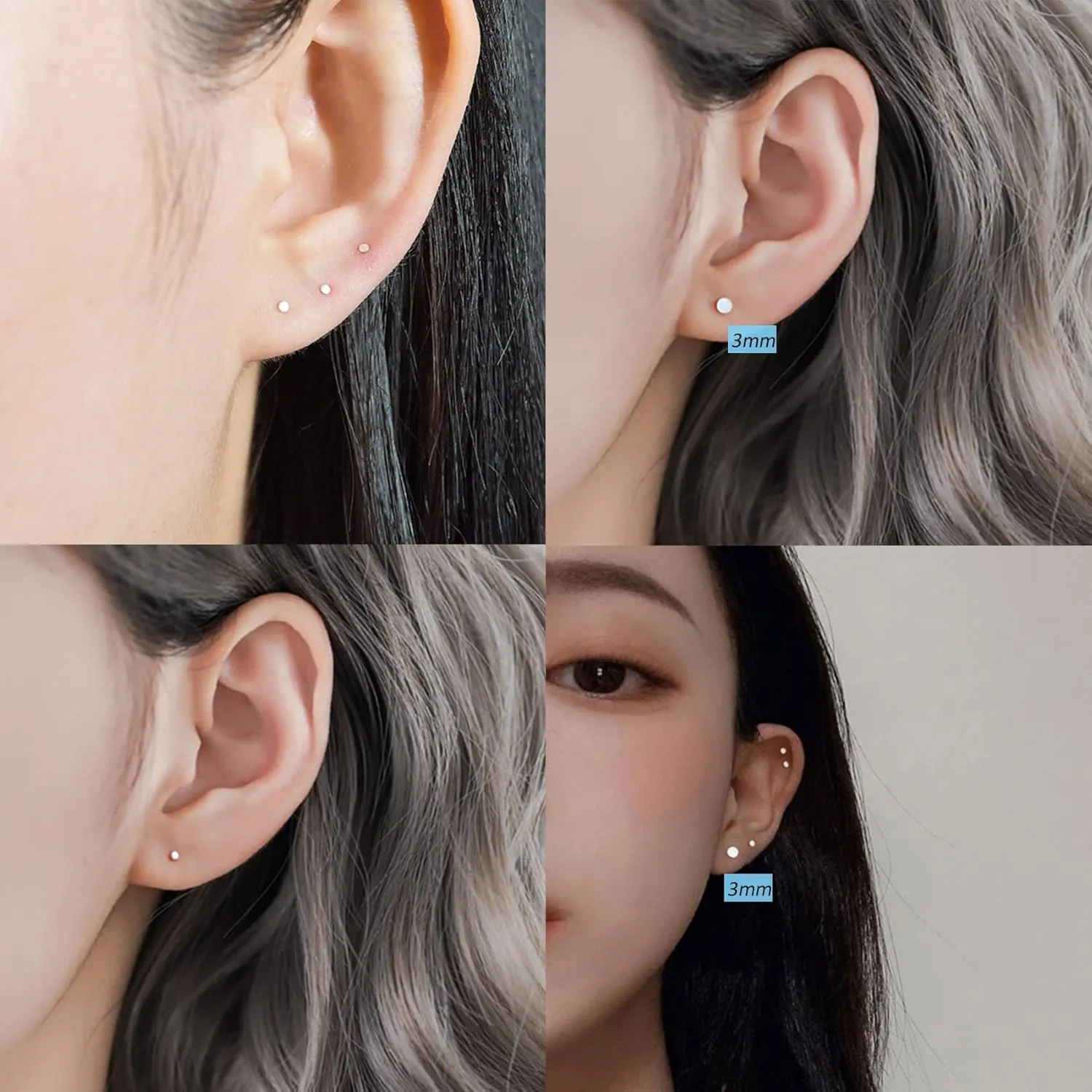Sterling Silver Stud Earrings for Women, Tiny Flat Dot Earrings Set | Small Hypoallergenic Circle Stud Earrings | Dainty Round Tragus Cartilage Studs for Men (2mm/3mm/4mm)