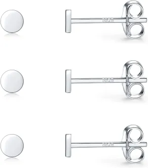 Sterling Silver Stud Earrings for Women, Tiny Flat Dot Earrings Set | Small Hypoallergenic Circle Stud Earrings | Dainty Round Tragus Cartilage Studs for Men (2mm/3mm/4mm)
