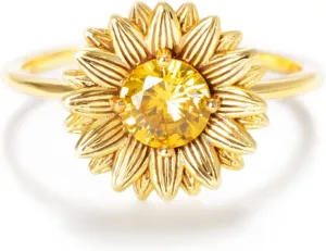 STORYJEWELLERY Story Jewellery Sunflower Ring for Women, Gold Plated Sunflower Ring for Girl, You Are My Sunshine Ring for Women, Birthday Christmas Valentines Gifts Rings for Girls