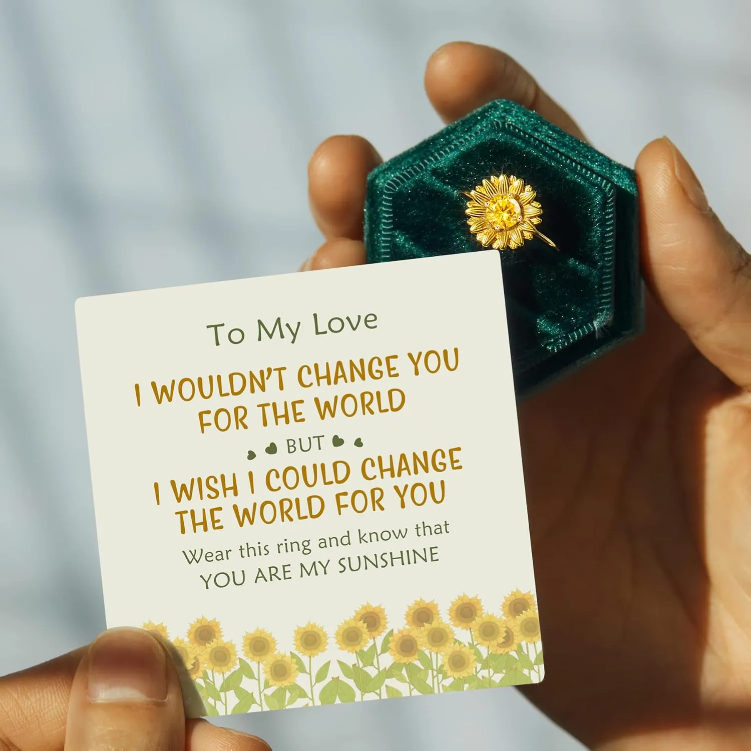 STORYJEWELLERY Story Jewellery Sunflower Ring for Women, Gold Plated Sunflower Ring for Girl, You Are My Sunshine Ring for Women, Birthday Christmas Valentines Gifts Rings for Girls