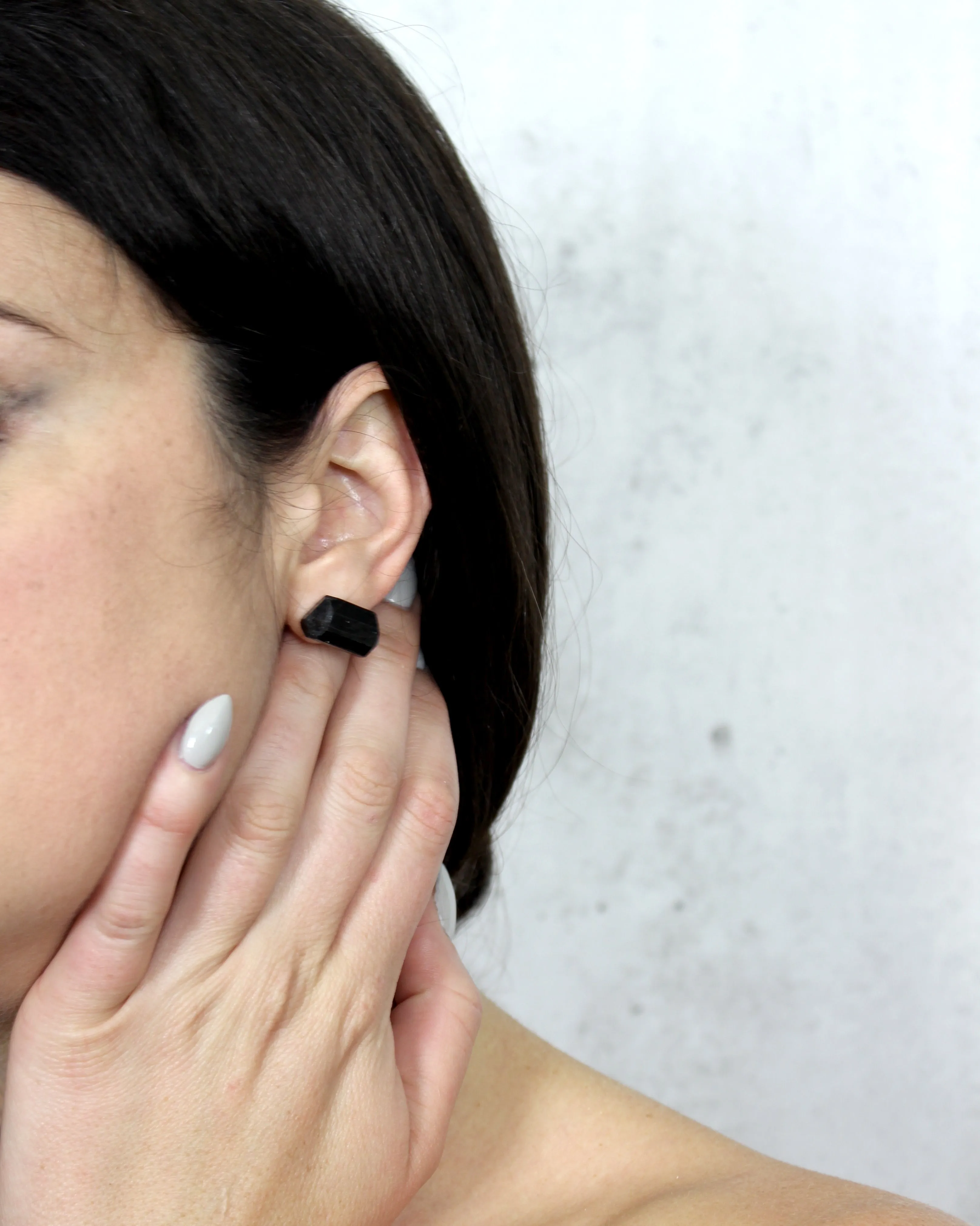 Strong Within // Black Tourmaline Stud Earrings, 24k Gold Plated, Natural Stone Jewelry // BH-E006