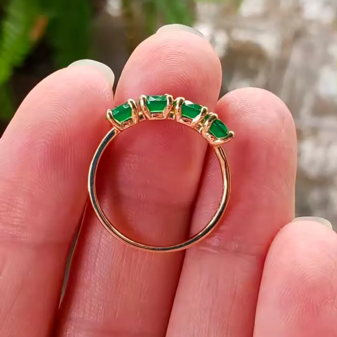 Stunning Round Natural 4 Stone Emerald 18k Gold Ring Womens Size 8 New