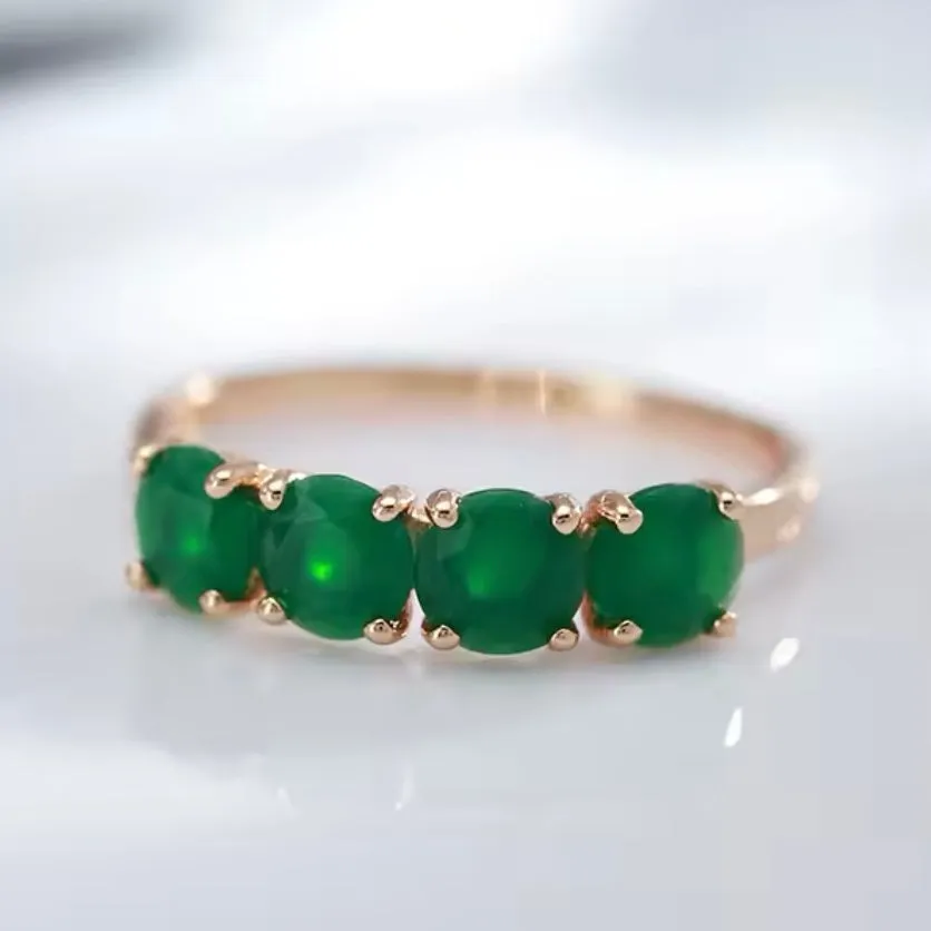 Stunning Round Natural 4 Stone Emerald 18k Gold Ring Womens Size 8 New