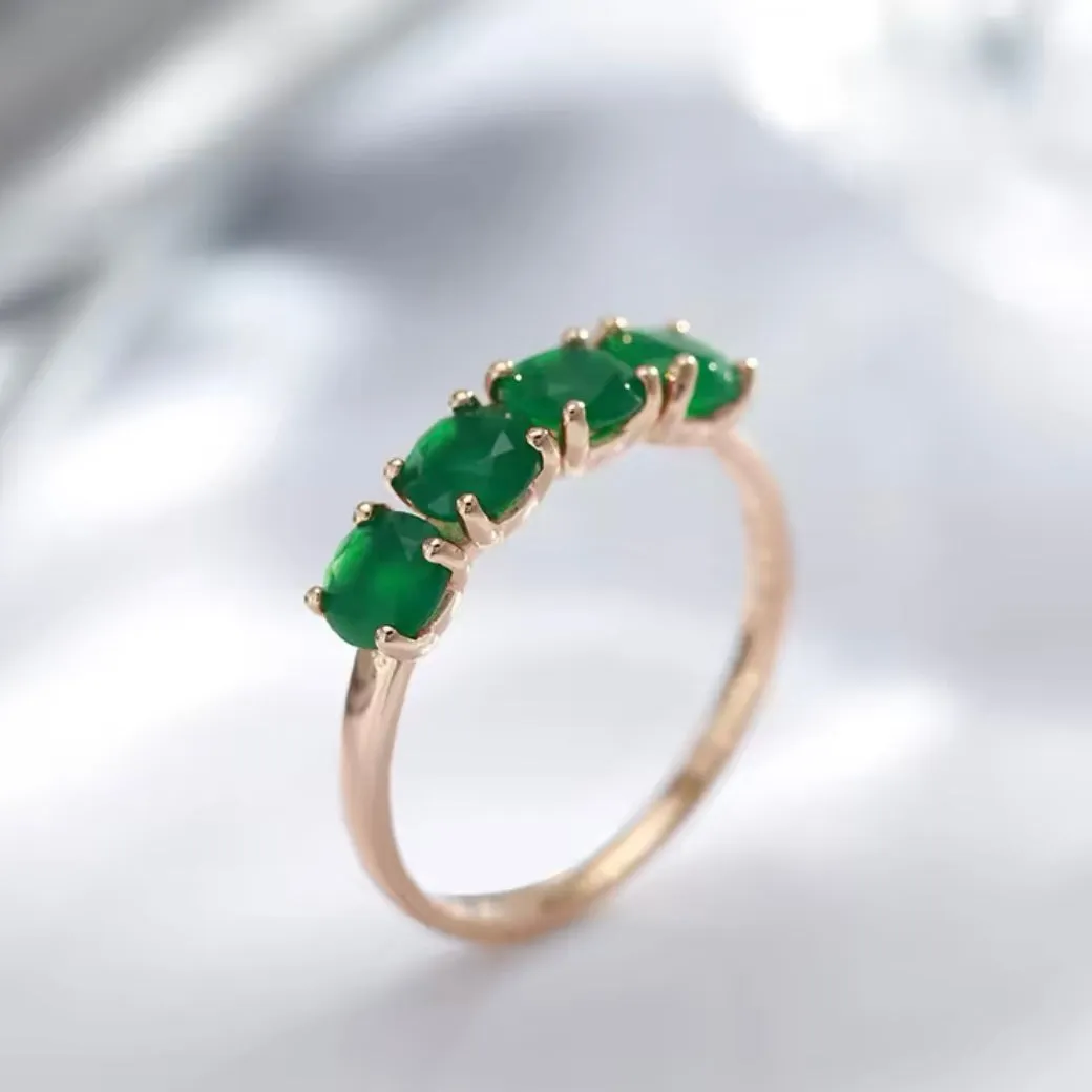 Stunning Round Natural 4 Stone Emerald 18k Gold Ring Womens Size 8 New