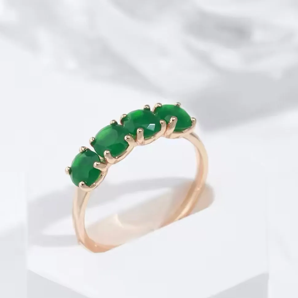Stunning Round Natural 4 Stone Emerald 18k Gold Ring Womens Size 8 New