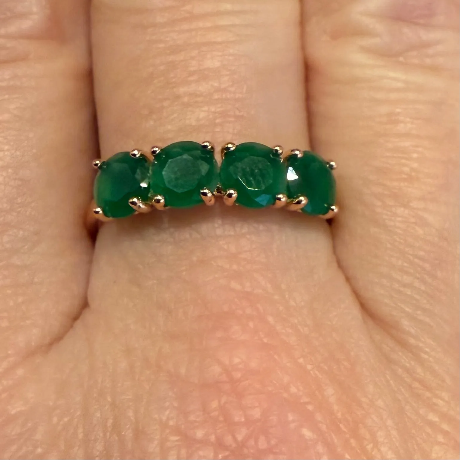 Stunning Round Natural 4 Stone Emerald 18k Gold Ring Womens Size 8 New