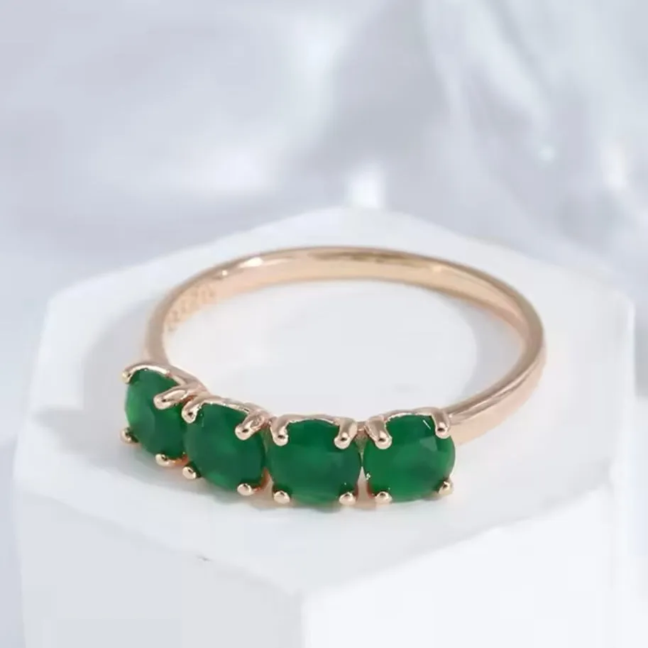 Stunning Round Natural 4 Stone Emerald 18k Gold Ring Womens Size 8 New