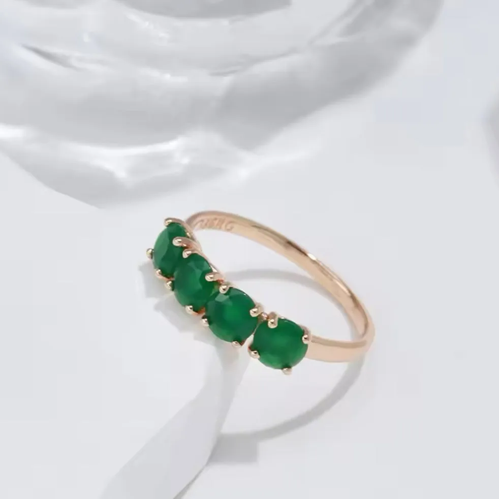 Stunning Round Natural 4 Stone Emerald 18k Gold Ring Womens Size 8 New