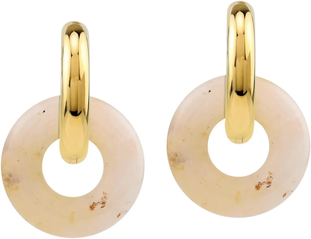 SueBue 18K Yellow Gold Plated Stainless Steel Dangle Donut Shape Stone in Huggie O Hoop Earrings Jewelry for Women by Silvershake