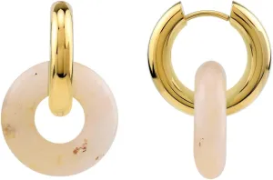 SueBue 18K Yellow Gold Plated Stainless Steel Dangle Donut Shape Stone in Huggie O Hoop Earrings Jewelry for Women by Silvershake