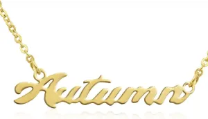 SuperJeweler Autumn Name Necklace In Gold Tone On 18 Inch Chain, Custom Name Plate Pendant for Women Personalized Name Necklace in 18 Inch Chain.