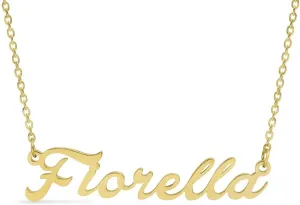 SuperJeweler Fiorella Name Necklace In Gold Tone On 18 Inch Chain, Custom Name Plate Pendant for Women Personalized Name Necklace in 18 Inch Chain.