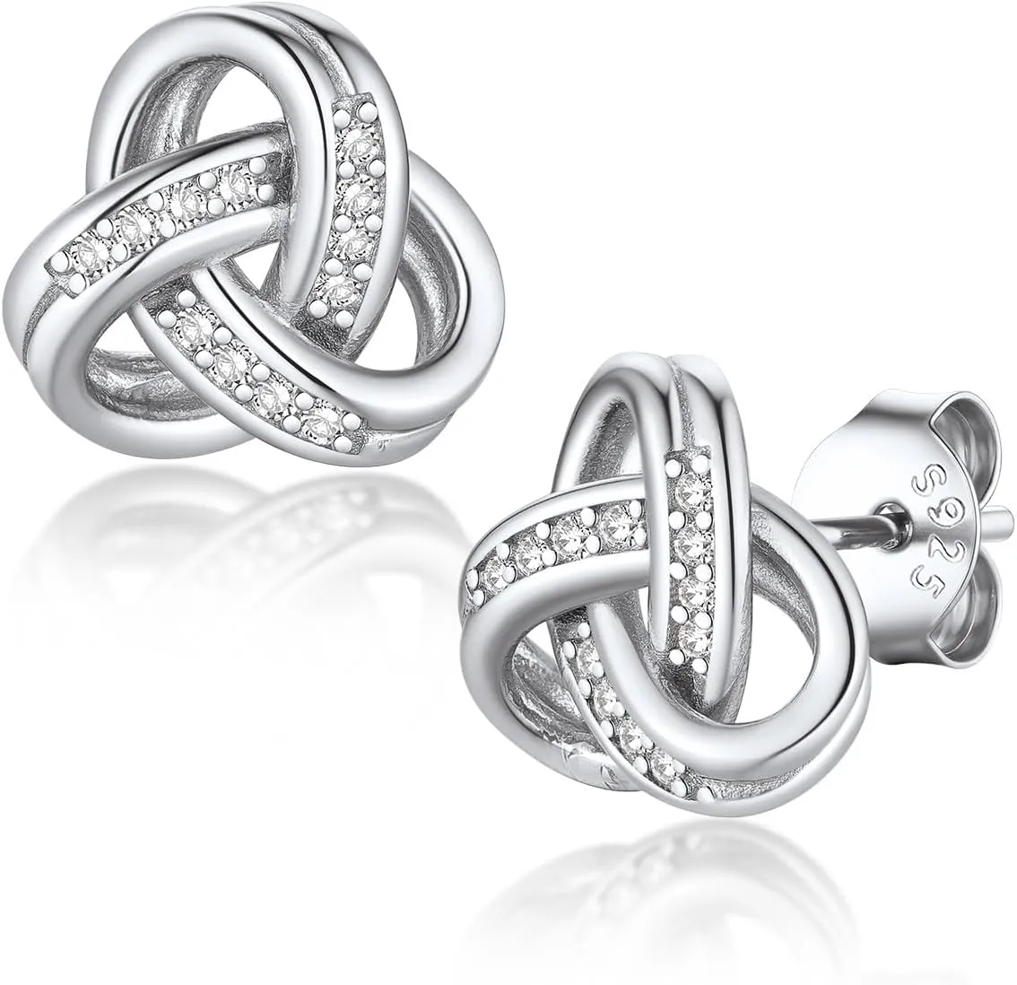Suplight 925 Sterling Silver Love Knot Pendant Necklaces/Stud Earrings, Forever Love Infinity Diamond Dainty Silver Earrings/Necklaces, BFF Friendship Knot Wedding Engagement Christmas Gifts