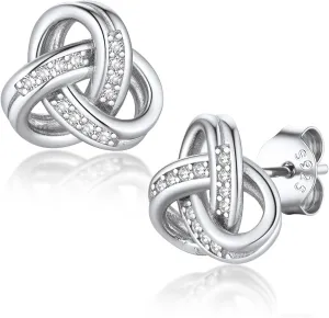 Suplight 925 Sterling Silver Love Knot Pendant Necklaces/Stud Earrings, Forever Love Infinity Diamond Dainty Silver Earrings/Necklaces, BFF Friendship Knot Wedding Engagement Christmas Gifts