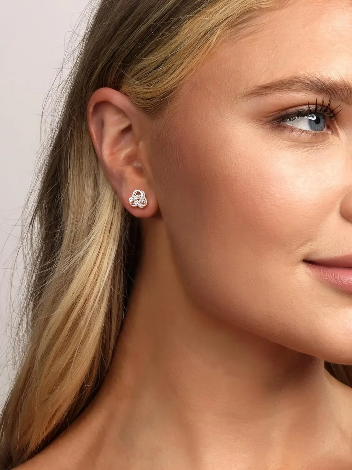 Suplight 925 Sterling Silver Love Knot Pendant Necklaces/Stud Earrings, Forever Love Infinity Diamond Dainty Silver Earrings/Necklaces, BFF Friendship Knot Wedding Engagement Christmas Gifts