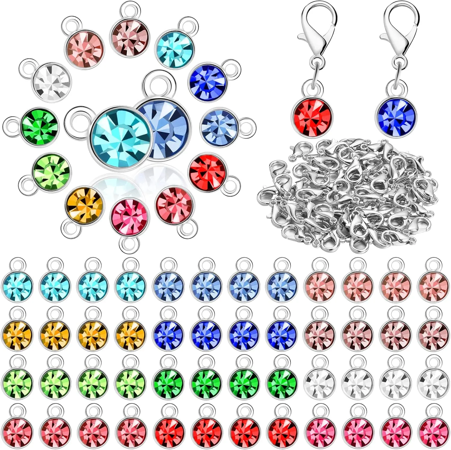 Sureio 120 Pieces Birthstone Charms for Jewelry Making Handmade DIY Crystal Birthstone Beads Bling Round Charms Bracelet Enamel for Jewelry Making Earrings Accessory(Multiple Color)