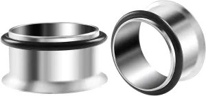 Surgical Steel Single Flare Tunnels Ear Plugs black oring Ear Stretching 2Pcs