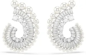 Swarovski Ariana Grande Earrings Jewelry Collection, Clear Crystal & Pearls, Rhodium Finish