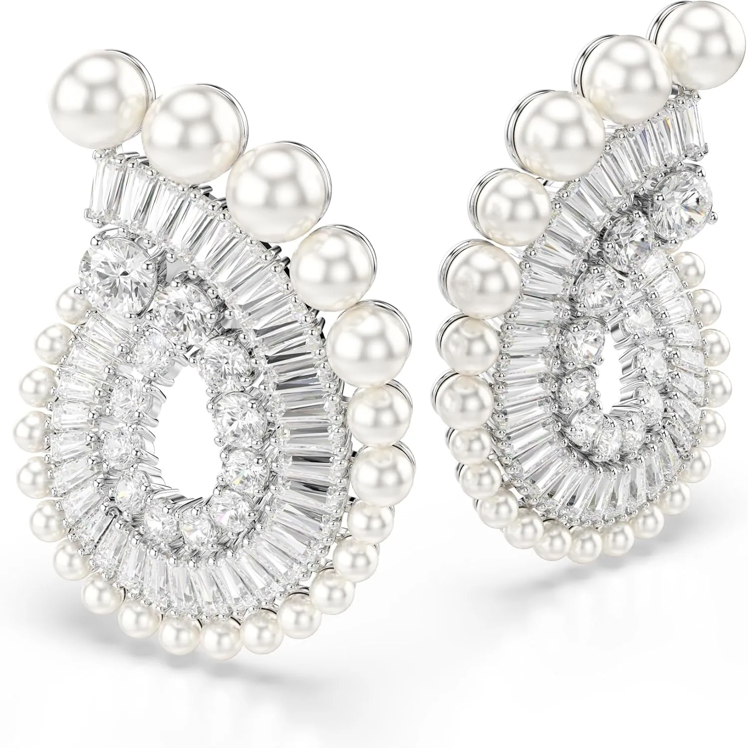Swarovski Ariana Grande Earrings Jewelry Collection, Clear Crystal & Pearls, Rhodium Finish