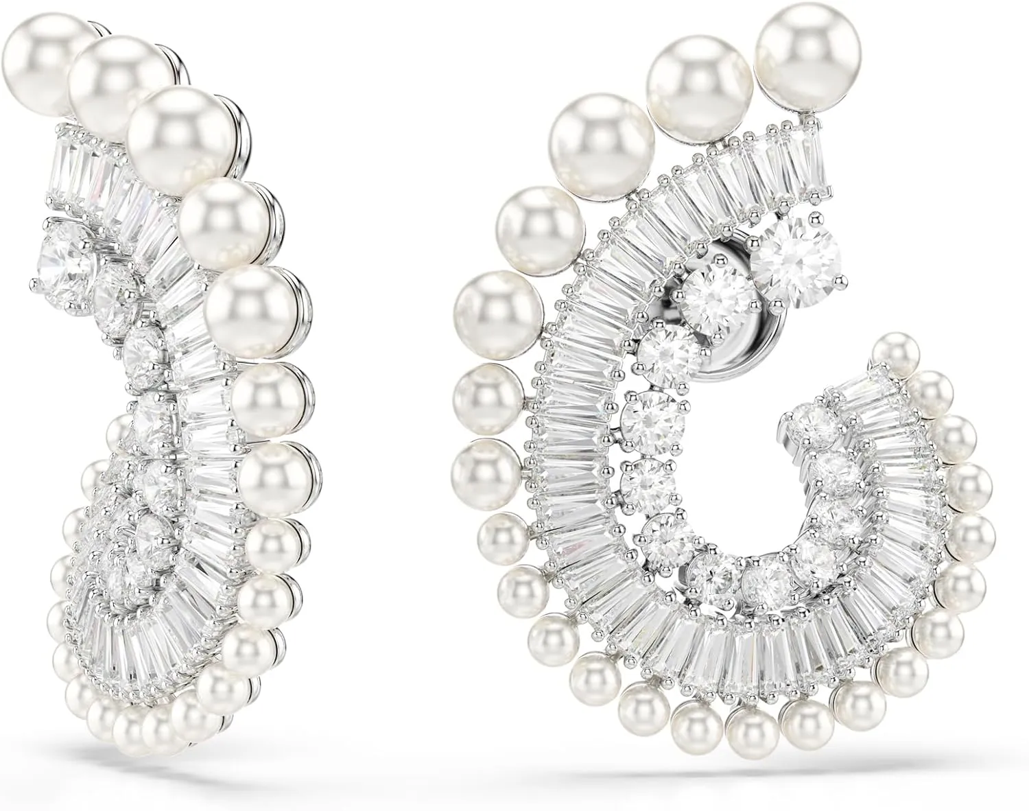 Swarovski Ariana Grande Earrings Jewelry Collection, Clear Crystal & Pearls, Rhodium Finish
