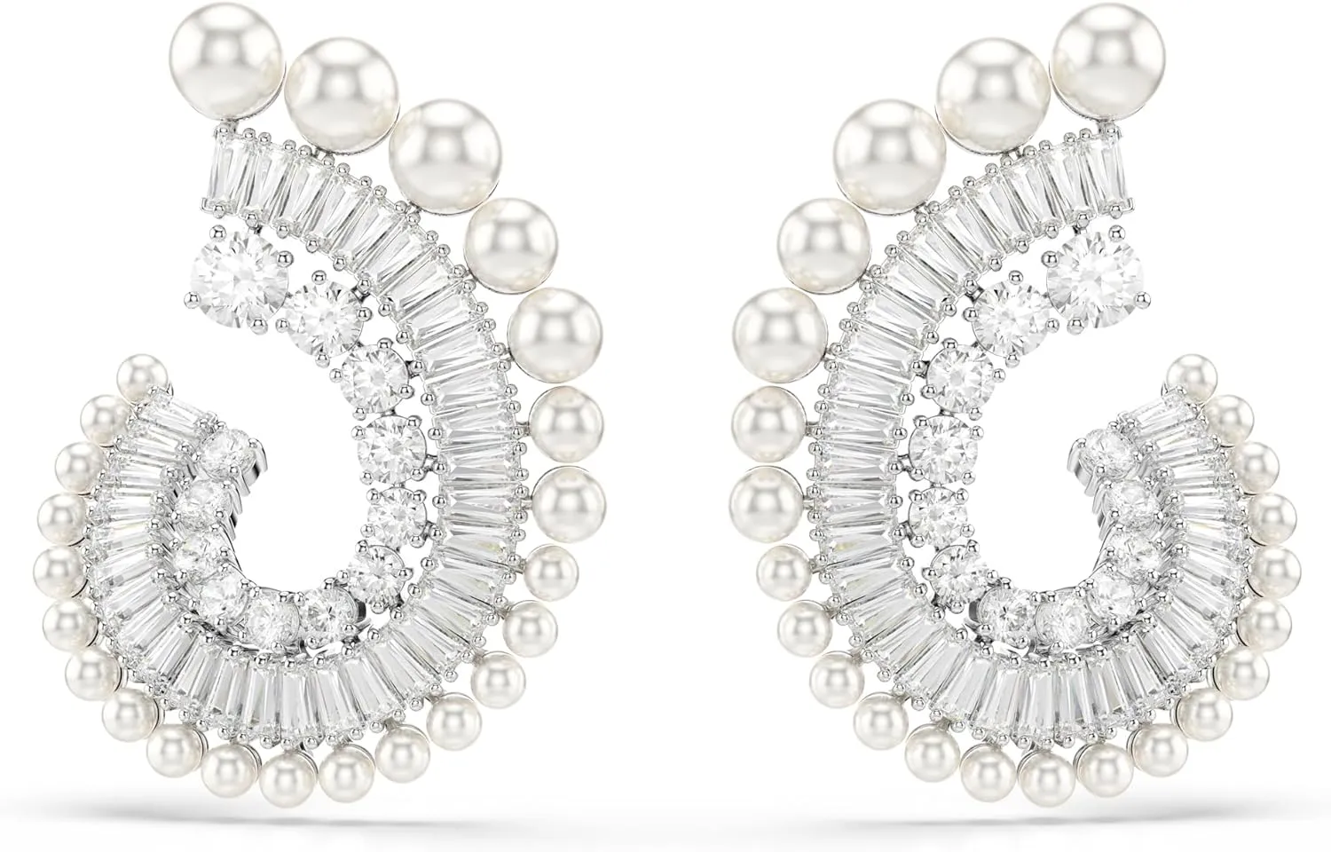 Swarovski Ariana Grande Earrings Jewelry Collection, Clear Crystal & Pearls, Rhodium Finish